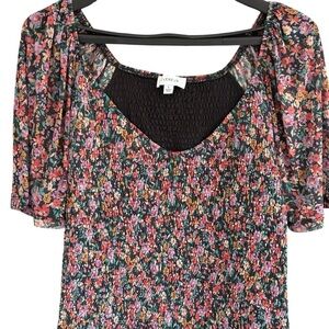 Evereve Anika Floral Smocked Flutter Sleeve Blouse Size Large